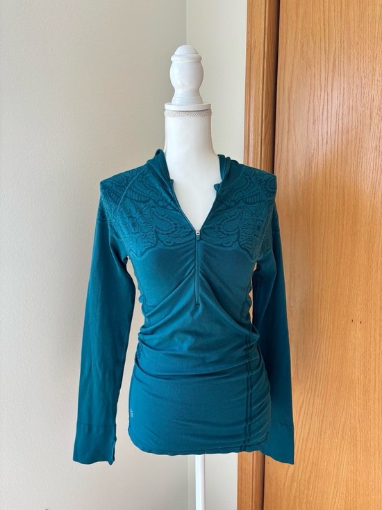 Athleta Tops - Athleta Teal Half-Zip Hooded Long-Sleeve Top